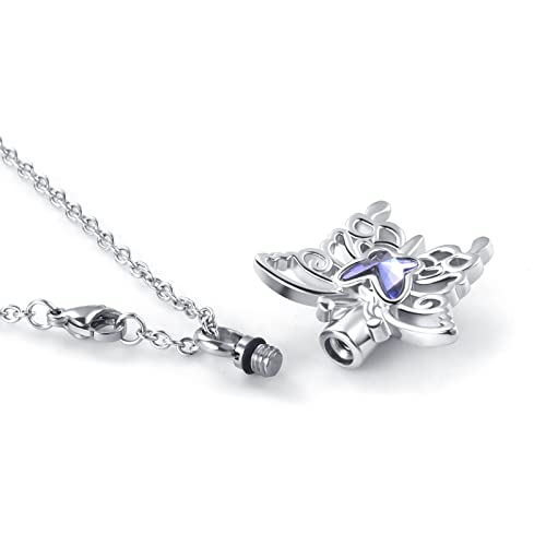 Now She Flies with Butterfly Cremation Urn Necklace for Ashes Stainless Steel Animal Memorial Urn Pendant Keepsake Gift Butterfly animal