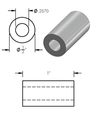 Steel spacer 1/2-inch OD x 1/4-inch ID, 1-inch round unthreaded standoff bushing, 10-pack by Metal Spacers Online