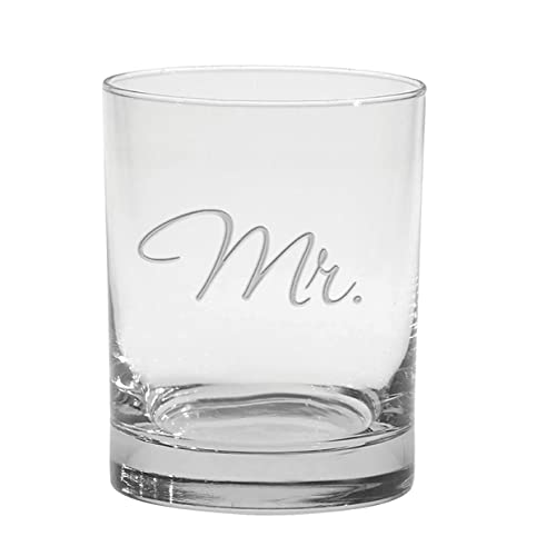 Culver Mr. & Mrs. Deep Etched (DOF) Double Old Fashioned Glasses, 13.5-Ounce (Gift Boxed, Set of 2)