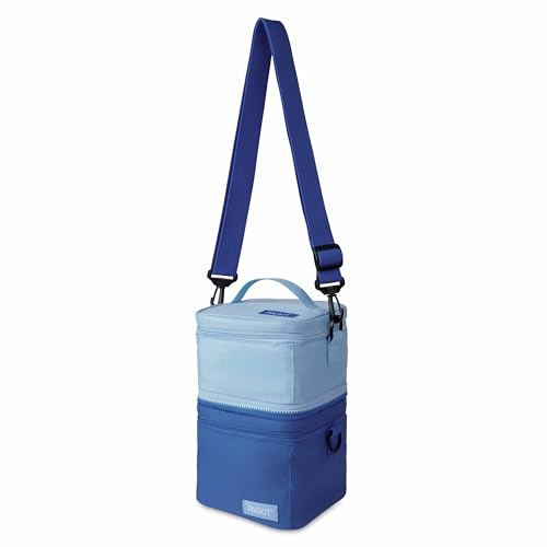 PackIt freezable small 3-in-1 lunch box in sky blue and azure blue, with 3.2L capacity and modular design for easy packing.