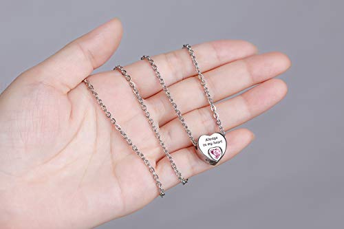 Always in My Heart Urn Necklace for Ashes Birthstone Cremation Jewelry Keepsake Holder Memorial Locket Necklace Pendant January