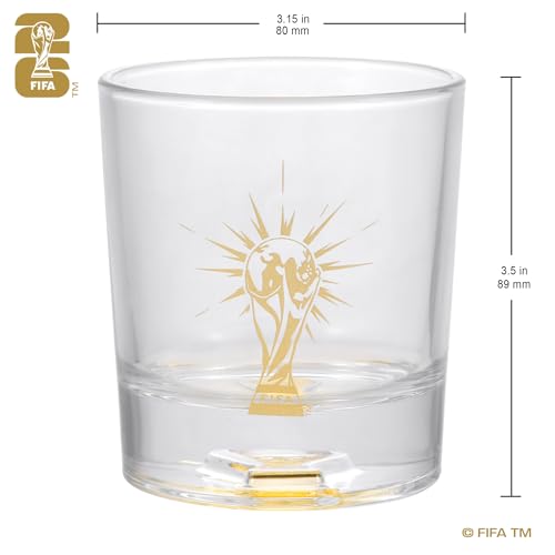Official FIFA World Cup 2026 Edition - 8oz Whiskey Glass & Leather Coasters Gift Set - 2 of Each - Perfect for Parties, Bars, Tailgates, Mancaves & Gamedays - Once in a Lifetime Drinkware Set