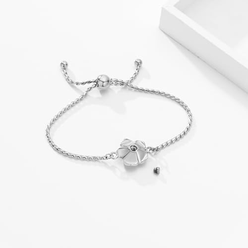 Roseflower Urn Bracelet for Ashes for Women Adjustable Bangle for Ash Hold Silver