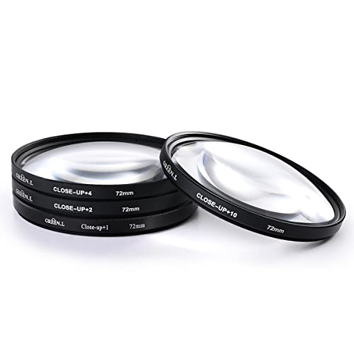 GREEN.L 72mm Close-up Filter Set(+1,+2,+4,+10), Professional Macro Filter for Camera Lens