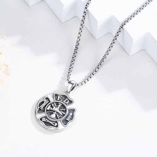 Saint Florian Necklace 925 Sterling Silver St Florian Necklace Religious Protector Amulet Jewellery Gift for Men Women Firefighters 20+2 inch