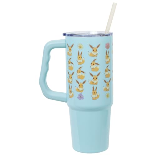 Silver Buffalo Pokémon Flower Cafe Eevee, Stainless Steel Tumbler, 30oz