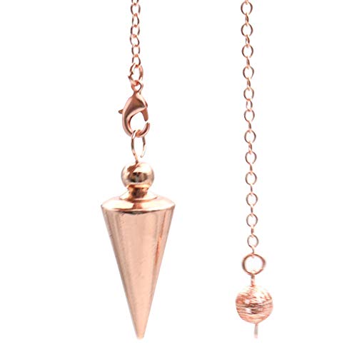 Copper Metal Spiritual Point Pendulum, Divination Dower Reiki Healing Pendulum Chain, Balancing Pendant for Divination Healing Dowsing Wicca Balancing Pointed Cone Pendant Pendulum(Rose Gold) Rose Gold