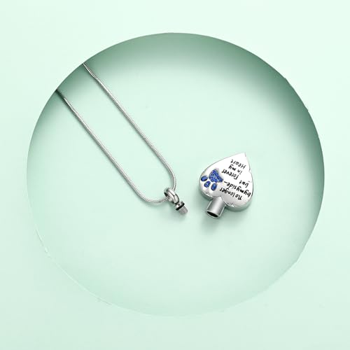 Urn Necklace for Ashes Personalized Urn Pendant Heart Necklace Pets Paw Print Keepsake Waterproof Memorial Gifts for Dogs A-Silver-Blue