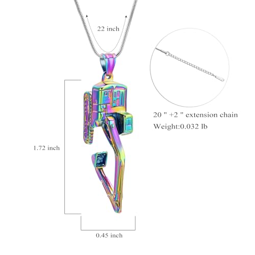 Excavator Urn Necklace for Ashes Stainless Steel Cremation Jewelry Memorial Human Ashes Keepsake Pendant for Women Men Memorial Urn Necklace rainbow