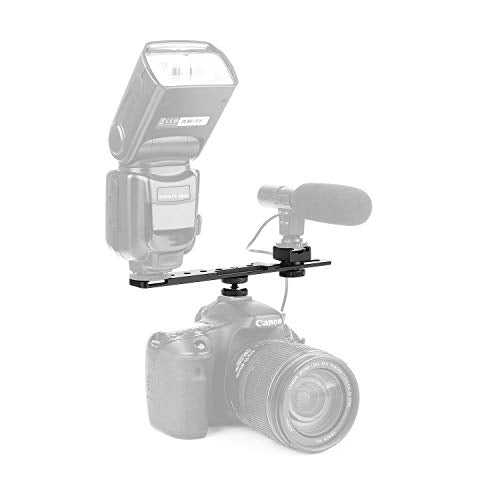 ChromLives 8'' Cold Shoe Extension Bar, Flash Straight Bracket, Camera Dual Mount Flash Bracket Compatible with Nikon Canon Sony Olympus DSLR Camera Camcorder DV Dual camera mount