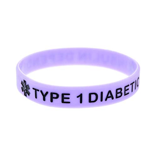 Type 1 Diabetic Insulin Dependent Medical Alert ID Silicone Bracelet Black Blue Purple and White Silicone Bracelet Chain