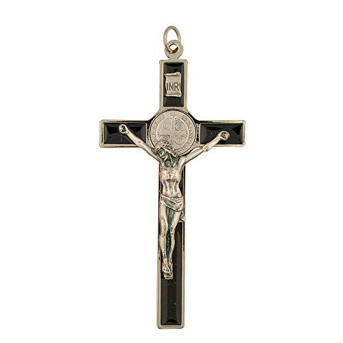 Vatican Imports St. Benedict Wall Crucifix with Colored Enamel and Booklet Explaining The St. Benedict Medal (Black) Black