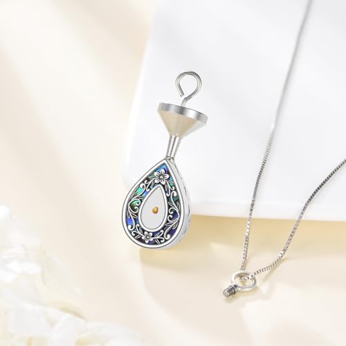 URONE Mustard Seed Urn Necklace for Ashes Sterling Silver Flower Pendant Memorial Gifts Keepsake Memory Cremation Jewellery for Women