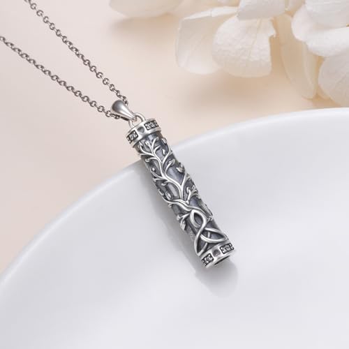 Urn Necklace for Ashes Cylinder Bar Heart Shaped Urn Tree of Life Celtic Necklace 925 Sterling Silver Cremation Jewelry Ashes Pendant Keepsake Memorial Jewelry for Women Men Silver/Gold