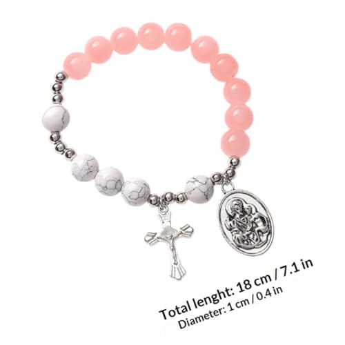 Alasum Elastic Glass Cross Bracelet for Women with Alloy Beads, Not Easy to Break Rosary Beaded Bracelet Jewelry, Smooth Surface and Excellent Luster, for Special Occasion or Valentines