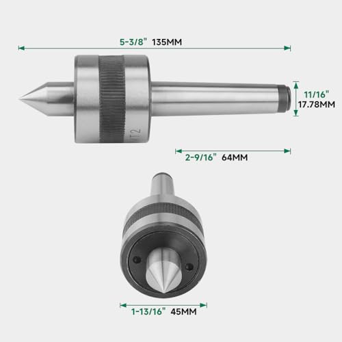 Hoteche MT2 Lathe Accessories - Rotating Centring Tip Made of Tool Steel for Effective Clamping - Elastic Connection for Lathe and Milling Machine - Ideal for Precise Machining of Metal Parts