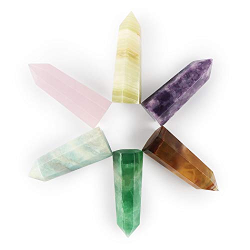SMQ 2pcs Rose Quartz Healing Crystal Wands Chakra Sets Gemstones Witchcraft Meditation Hexagonal Single Points Energy Balancing Gifts for Reiki,Home Decor