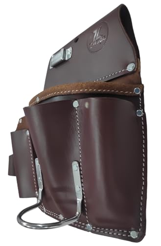 Zeluga 11 Pocket Pro leather drywall pouch in cherry, left-hand tool pouch configuration