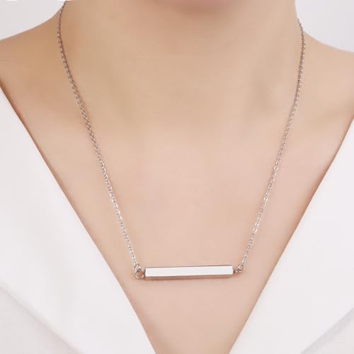 Horizontal Bar Urn Necklace For Ashes For Women Silver