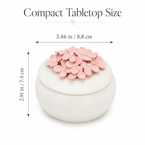 Pink Ceramic Floral Jewelry Box Ring Earring Holder Gift for Women Pink