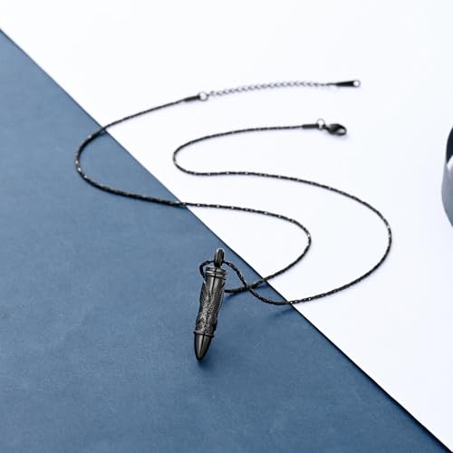 constantlife Bullet Urn Necklace for Ashes for Women Men Eagle Memorial Pendant Cremation Jewelry Human Pet Ashes Holder Keepsake Black