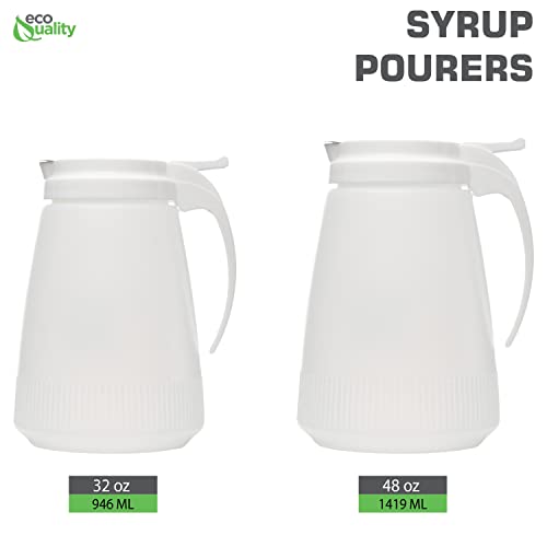 [3 PACK] EcoQuality 32oz Plastic Syrup Dispenser with Plastic Lid and Stainless Steel Slide Cover - Syrup, Sugar, Honey Dispenser - Perfect for Diners, Restaurants, Home, Office, Disposable (32 Ounce)