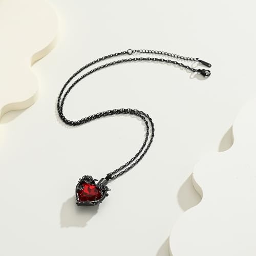 Cremation Jewelry for Ashes Rose Flower Urn Necklace with Crystal Heart Ashes Pendant Butterfly Necklaces for Women Men Memorial Keepsake Jewelry Gift Black-red
