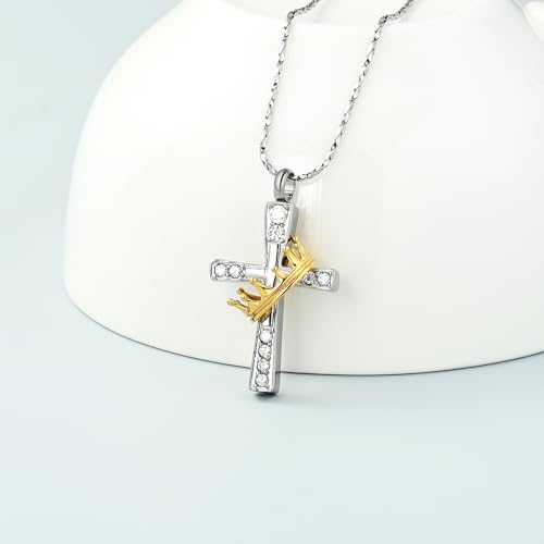 Imrsanl Crown Cross Urn Necklace for Ashes for Women Men Gold