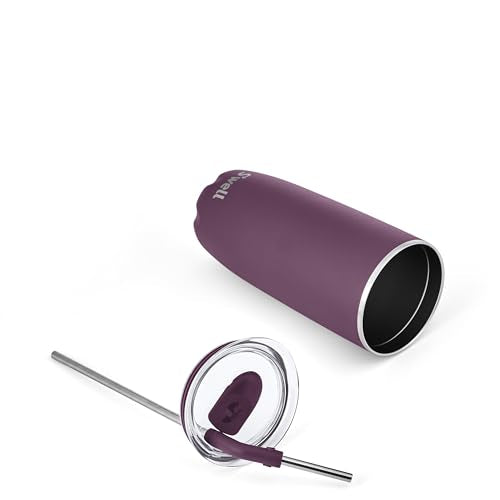 S'well Stainless Steel Tumbler with Straw and Slide-Open Lid, 24oz, Plum, Triple Layered Vacuum Insulated Container Keeps Drinks Cold for 18 Hours and Hot for 5, BPA Free