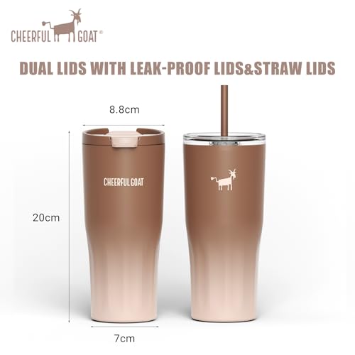 CHEERFUL GOAT Ceramic Travel Tumbler Ceramic Coffee Mug with 2 Lids Latte Ombre