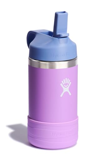 Hydro Flask Kids Water Bottle for School - Stainless Steel and Insulated with Straw Cap - 12 Oz in Anemone Purple (Pack of 3) 12 Ounces (Pack of 3)