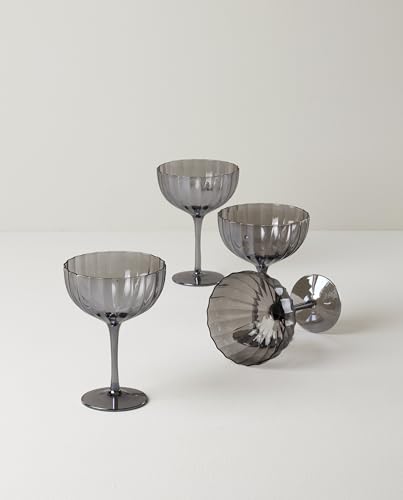 Set of four Lenox Curva Luxe Coupe Cocktail Glasses with elegant, curved design for serving cocktails in stylish glassware.