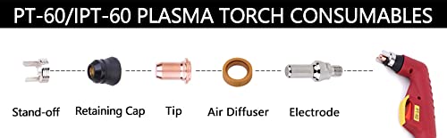 45pcs IPT-60 PT-60 IPT-40 PT40 Plasma Cutting Torch Tip Nozzle 1.0mm 0.039'' & Electrode Shield Cap Stand Off 45Pcs