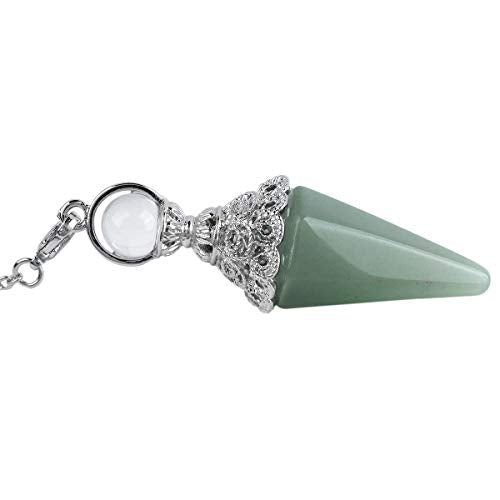 Rockcloud Natural Crystal Pointed Pendulum with 7 Chakra Stone Beads Chain Green Green Aventurine Crystal Stone