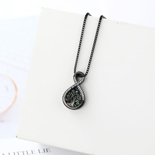 XSMZB Infinity Cremation Jewelry for Ashes for Women Men Tree of Life Urn Necklace for Human Pet Abalone Shell Memorial Ash Pendant Black