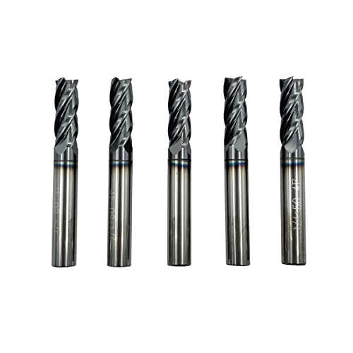 5-piece carbide square end mill bits set by Home of Quality Tools, 1/4-inch, 4-flute AlTiN-coated milling cutters