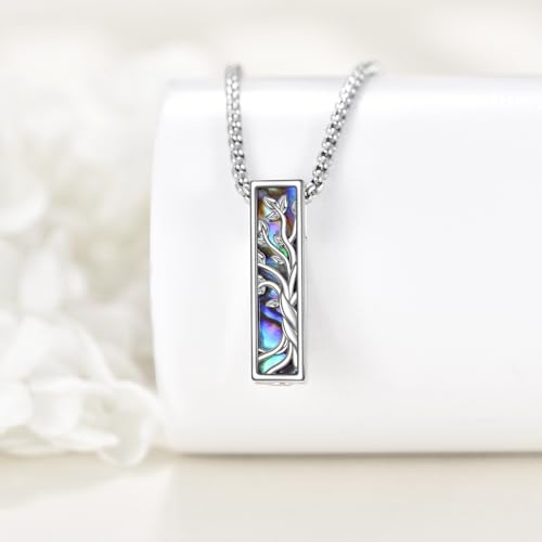 Urn Necklace Ashes 925 Sterling Silver Cremation Pendant Memorial Ashes Abalone Shell Pendant Jewelry Gift for Women Men Tree of Life