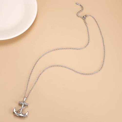 Anchor Cremation Urn Necklace For Ashes For Men Stainless Steel Sailing Memorial Jewelry Ashes Holder Keepsake Pendant Necklace Dad Gifts Silver