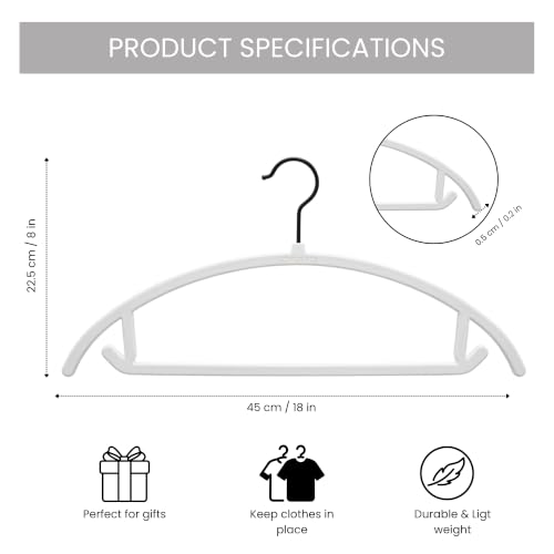 Concepts 25 Pack Velvet Hangers – White Heavy-Duty Non Slip Clothes Hangers with Black Curved Hooks, No Shoulder Bumps, Space-Saving Rounded Design for Suits, Coats, Jackets & Pants White / Black Hook Adult