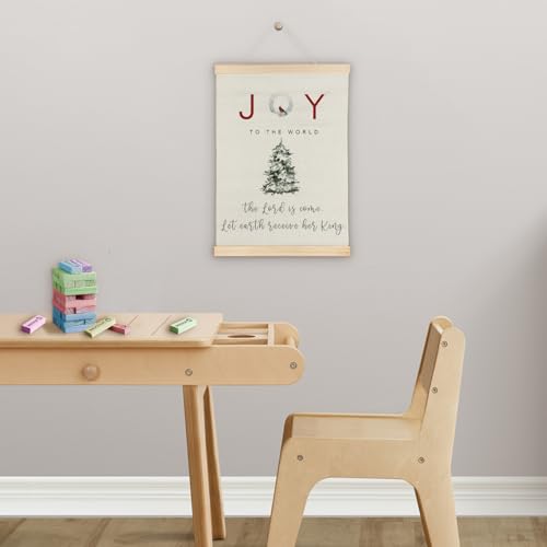 SereneHanctuary Joy Christmas Tree Wall Art, Christian Christmas Wall Decor, Winter Red Cardinal Bible Verse Religious Xmas Poster Hanger Frame for Church Home Bedroom Living Room Decor, 12x16 Inches Joy to the World Christmas