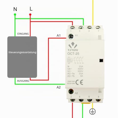 AC contactor OCT25, 4-pin, 25A 4NO, 220V/240V coil voltage AC contactor, DIN rail 35 mm