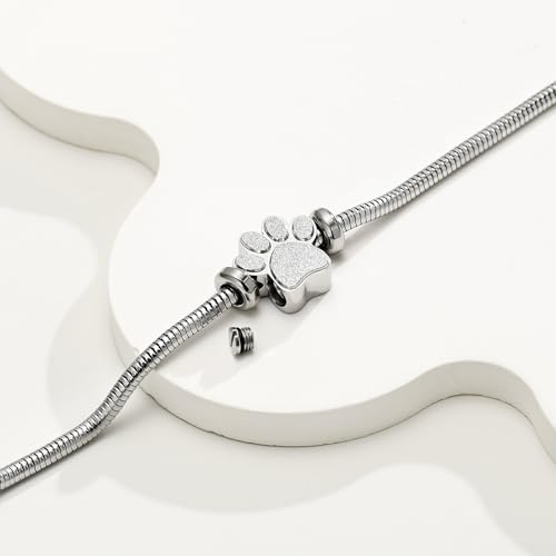 Urn Bracelet for Ashes for Women Men Dog Cat Paw Print Pet Cremation Jewellery Adjustable Memorial Keepsake Snake Link Bracelet silver