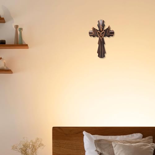 BestGiftEver Rustic Angel Wing Wall Cross, Vintage Brown