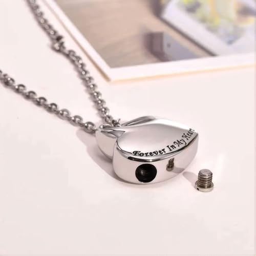 Heart Urn Necklace for Ashes with Filling Tool Cremation Jewelry Forever in My Heart Engraved Stainless Steel Keepsake Waterproof Memorial Pendant for Cherished Pets