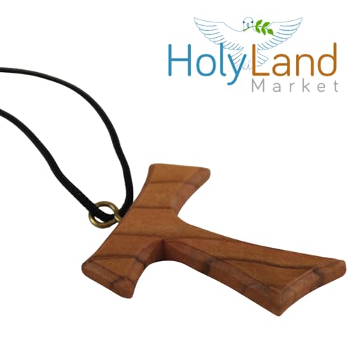 Holy Land Market Olive Wood Tau Cross Necklace Pendant, 70cm Cord
