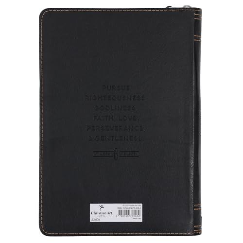 Christian Art Gifts Inspirational Zippered Journal, Man of God Wide Ruled Notebook, 1 Tim. 6:11 Bible Verse, Two Tone Brown/Black Vegan Leather, 336 Lined Pages w/scripture, (9” x 6.4” x .9”)