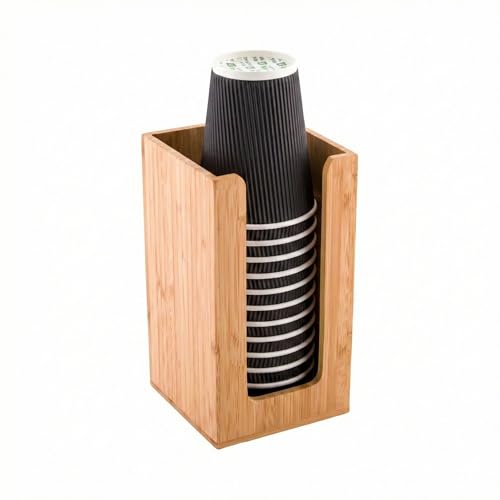Restaurantware-4.5 x 8 Inch Coffee Cup Dispenser, 1 Countertop Cup Lid Organizer - Holds Cups/Lids/Napkins Up To 3.75 Inch in Diameter, Compact, Bamboo Cocktail Napkin Holder, For Bars or Offices, Cup/Lid/Napkin Natural