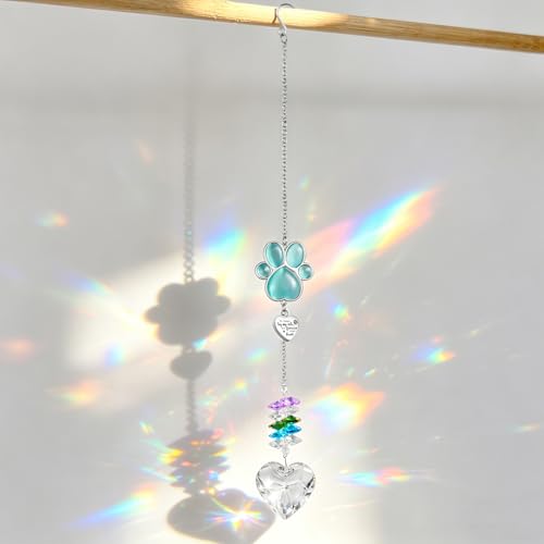 Dletay Pet Urns for Dogs Cat Ashes Crystal Suncatcher Heart Shaped Memorial Cremation Keepsake Bereavement Remembrance Paw Print Pet Loss Rainbow Bridge Paw-Sun