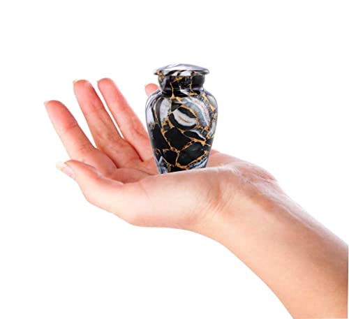 Small Keepsake Cremation Urns for Human Ashes - Marble Finish Metal Keepsake Urn - Mini Cremation Urn for Pet Ashes - Handcrafted Memorial Urn - Funeral Urns with Velvet Bag (Luxury Black) Luxury Black