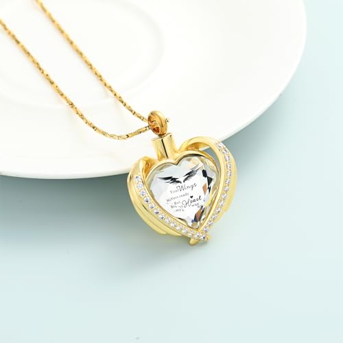 Imrsanl Cremation Jewelry Angel Wing Heart Urn Necklaces for Women Gold-Wings